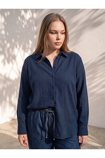 LC Waikiki Navy Blue Plus Size Women's Shirt