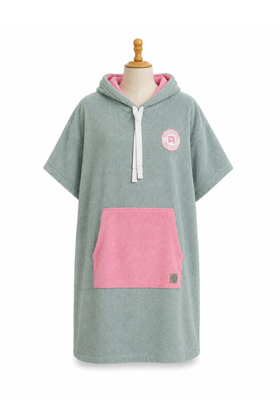 Asva Home Mint Green Pink Hooded Towel Poncho Adult Women's 100% Cotton – Bea...