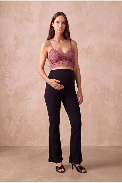 WESTMARK LONDON Maternity Black Viscose High Waist Spanish Flare Front Stitch...