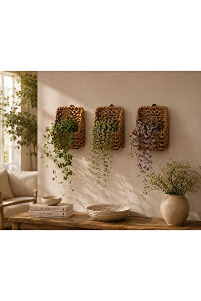 Egindra Bohemian Style Wicker Woven 3-Piece Dry Flower Basket-Vase Without Fl...