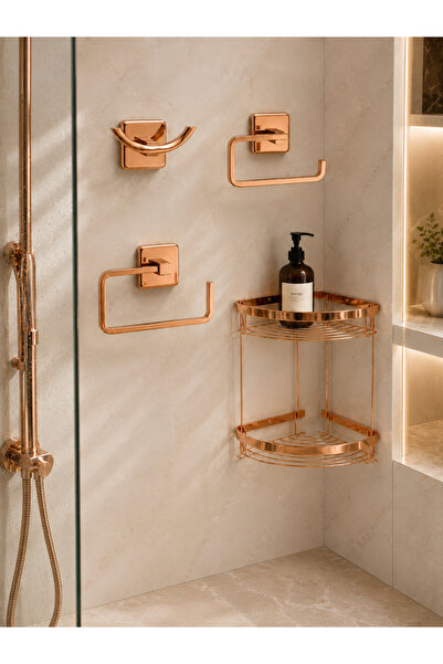 DMR VESTA Rose Luxury Antique Brass Bathroom Set – Corner Shelf Shower Organi...