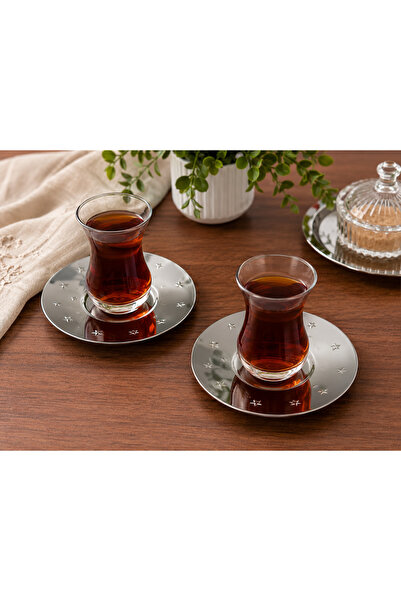 SUNVERA ÇELİK 6'lı Paslanmaz Çelik 304 Kalite Yıldız Desenli Çay Tabağı Seti ...