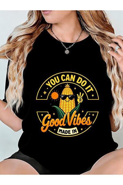 Ekim11 تي شيرت نسائي يحمل عبارة "You Can Do Good Vibes Made In". يمكن غسله في...
