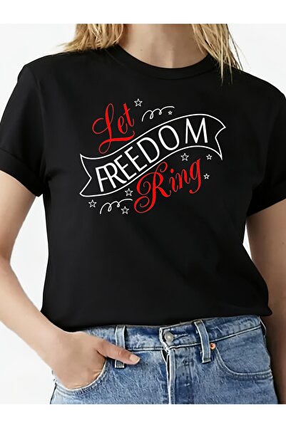 Ekim11 تي شيرت نسائي بطبعة "Let Freedom Ring" - قميص برقبة دائرية قابل للتنفس...