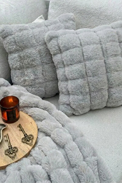 Vivanni Home Bubble 2'li Kırlent Kılıfı Peluş Tavşan Tüyü Toz Alerjen Üretmeyen