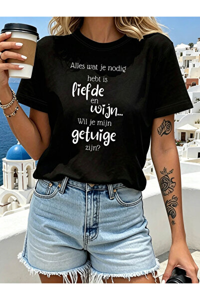 45 BPM Women's "All You Need Is Love & Wine" Funny Quote T-Shirt - Short Slee...