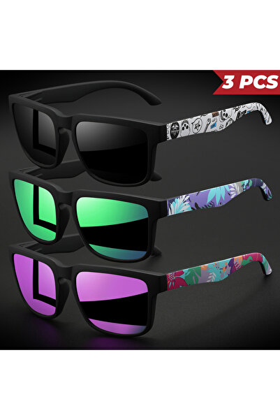 Choice7 3PCS-3 3PCS Classic Square Colorful Sports Sunglasses - Patterned Tem...