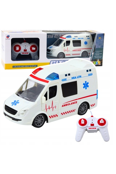 LeanToys Mașină de ambulanță telecomandată RC cu lumini și sunete 1:20 Albă