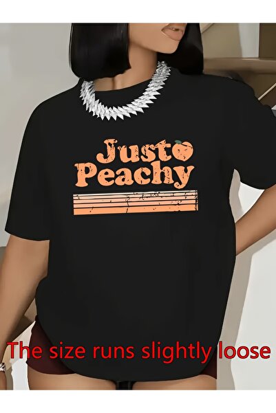 LİNA06 تي شيرت نسائي بتصميم 'Just Peachy' - تي شيرت ناعم قابل للتمدد بأكمام ق...