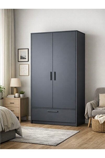 SARAY MOBİLYA Çift Kapak Antrasit Rengi 18mm MDF Gardırop