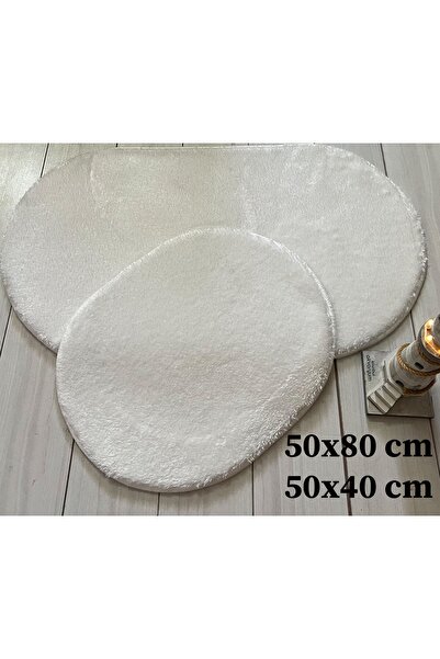 Mikasso Beyaz 2Lİ Banyo Paspası Halısı Peluş Halı Klozet Takımı 50x80-50x40 O...