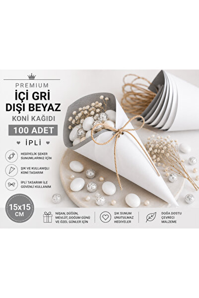 Orbak Kağıt Premium White Front and Gray Back Cone Paper 100 Pieces |   Draws...
