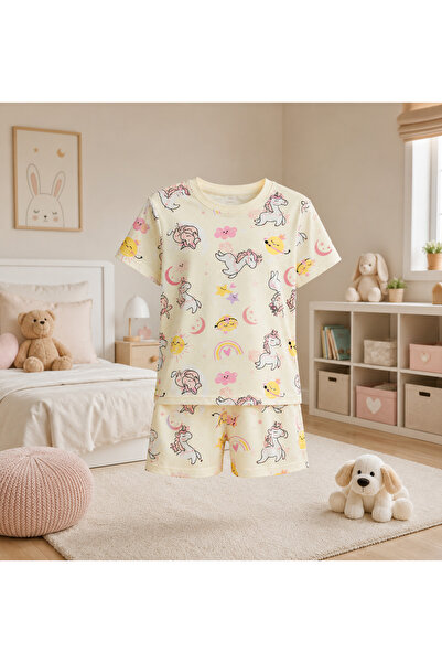elmas kids Girl's 95% Cotton Lycra Summer Shorts Pajama Set