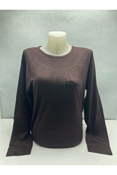 LÜKS MİRAYDA Women's Crew Neck Stone Detailed Long Sleeve Comfortable Fit Com...