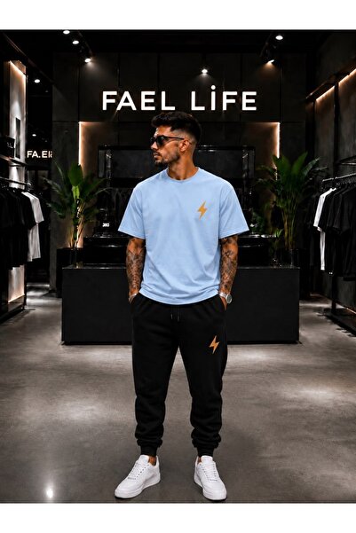 FAEL LİFE Unisex Wide-Let T-Shirt and Trackpants Set with Lightning Print