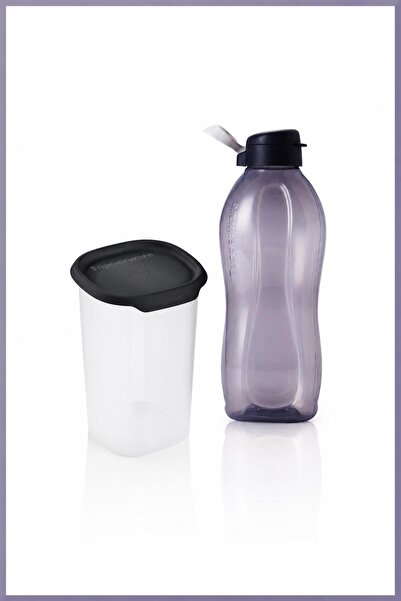 Tupperware 2 L Siyah Şişe ve 1,25 L Tek Dokunuş Saklama Kabı Seti