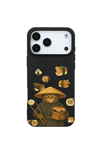 Casen iPhone 17 Pro Max Siyah Kedi Tasarımlı Gimbap Cat Renkli Silikon Telefo...