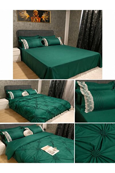 JOJO Set Lenjerie de pat uni cu dantela si pliuri in forma de inima, Home, JF...
