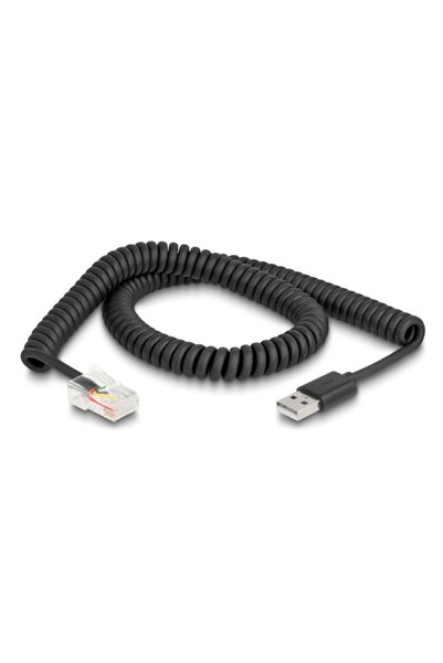 DELOCK καλώδιο USB σε RJ50 90602 για barcode scanner, spiral, 2m, μαύρο
