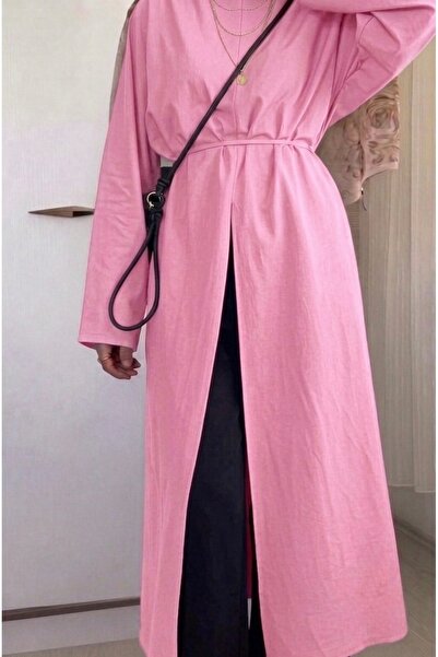 Bahar Altundemir Poplin Fabric High Collar Oversize Slit Long Abaya Tunic
