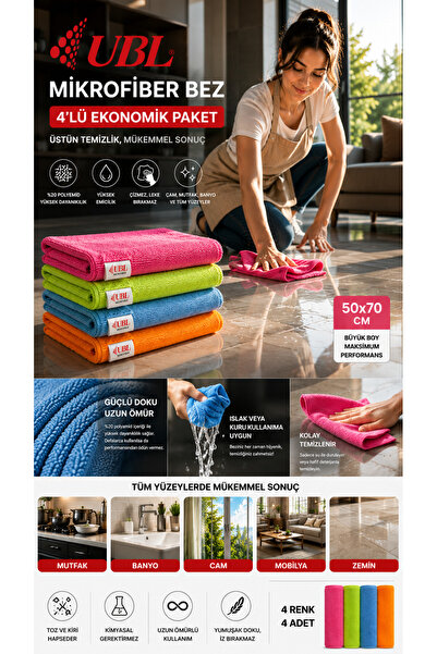 UBL 50x70 cm 90 Gr mikrofiber yer silme bezi (4 adet)