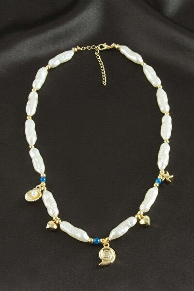 Marsilyan Flower Pearl Necklace Ilkel-Bjt940