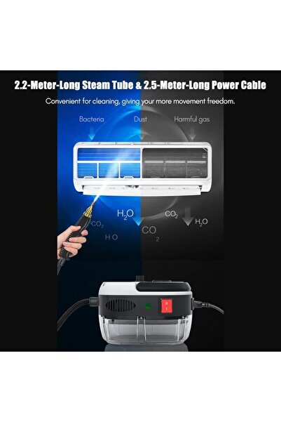 Generic Steam cleaner 2500W Portable Handheld, High Temperature Pressurised Cleaning Machine 1.5L tank with Brush Heads for Kitchen, Furniture, Bathroom, Car, AC cleaning, (White)