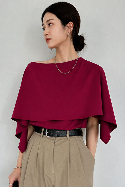 Tarz Cool Women's Boat Neck Cape Detailed Modern Design Stylish Blouse