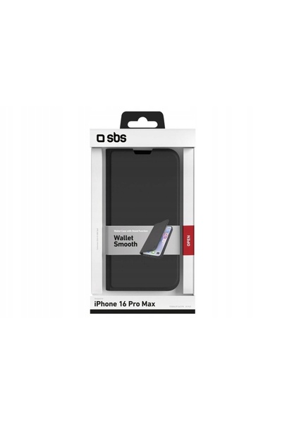 SBS Husă tip portofel netedă pentru Apple iPhone 16 Pro Max Negru