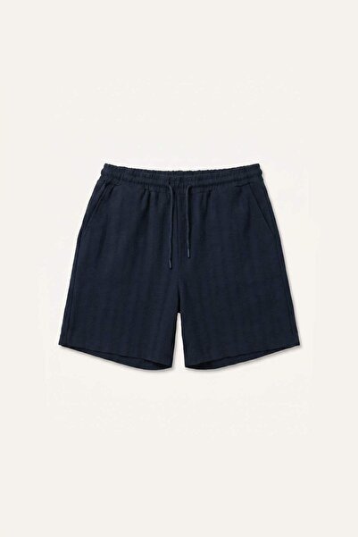 DeFacto Relax Fit Elastic Tie Waist Navy Blue Bermuda Shorts I3857Ax26Au