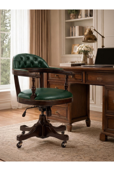 Gazzini Furniture Majesta Kapitone Döşemeli Ahşap Ofis Çalışma Sandalyesi