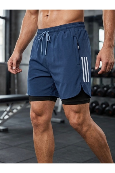 Demente Şort Kısa Taytlı 2'in 1 Gym, Fitness Hızlı Kuruma Ekstra İç File Asta...