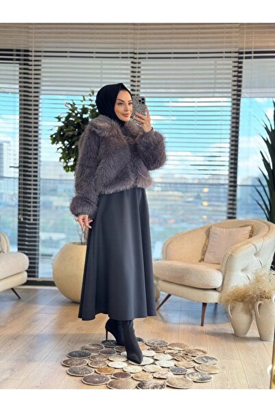 İkoll 1005352 Zippered Fur Jacket Anthracite