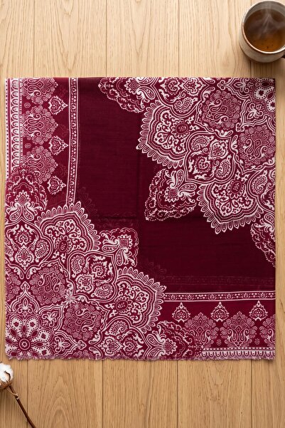 hadiora Women's Plum White Ethnic Patterned Stylish Hijab Flared Scarf