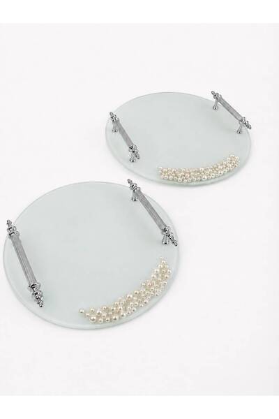 Nura Collection Tavă rotundă cu perle, mâner cu ac argintiu, set de 2