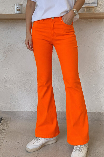 GRİİ WEAR Women's Orange High Waist Straight Jean Pants
