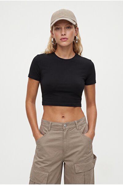 Ritnice Women's New Serra 100% Cotton Black Crop Top