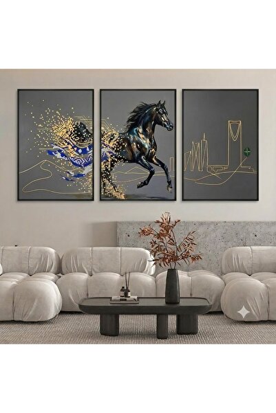 Generic Modern Black Framed Triple Wall Art (3 Panels) - Arabian Horse & Arab...