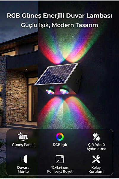 ALFAGİFT Solar LED Duvar Lambası Güneş Enerjili Otomatik Dış Mekân Bahçe Aydı...