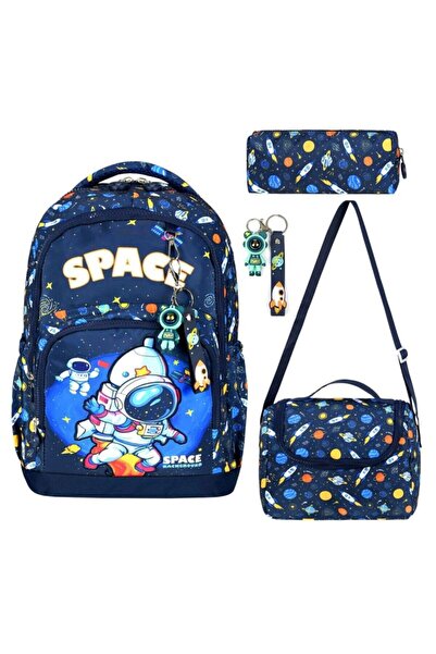 GoldLine AVM Lacivert Space Astronot Figürlü Çocuk İlkokul Okul Çanta Beslenm...