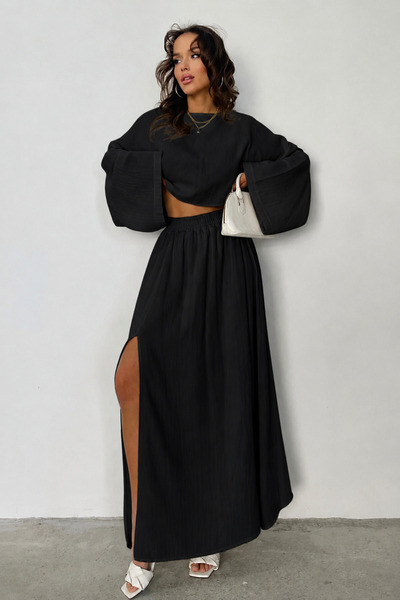 GOOD&DESS Raw Linen Bohemian Blouse Skirt Set