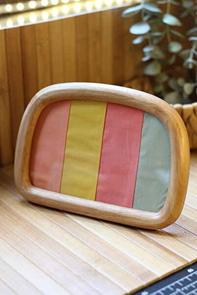 zigzagdikiş patchwork & kırkyama kumaş detaylı ahşap oval fotoğraf çerçevesi