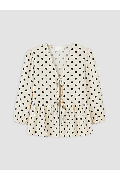 LC Waikiki Trendlucky V-Neck Polka Dot Blouse with Difference in Color