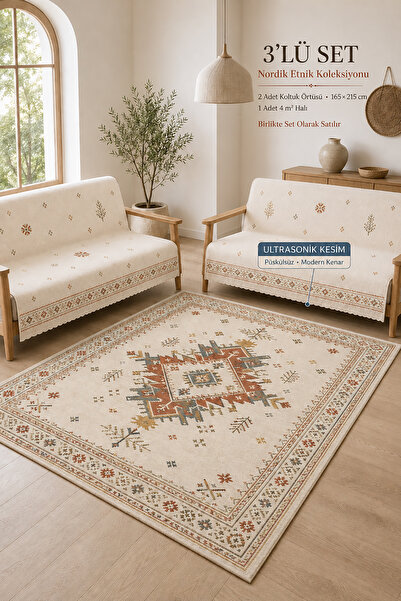 GECE HOME 3’lü Set 2 Adet 165x215 cm Koltuk Örtüsü + 1 Adet 4m2 160x230 cm Ka...