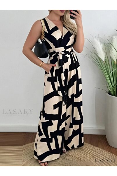Valeria Butik Women's Strappy Double-Breasted Collar Waist Belted Pocketed Ge...