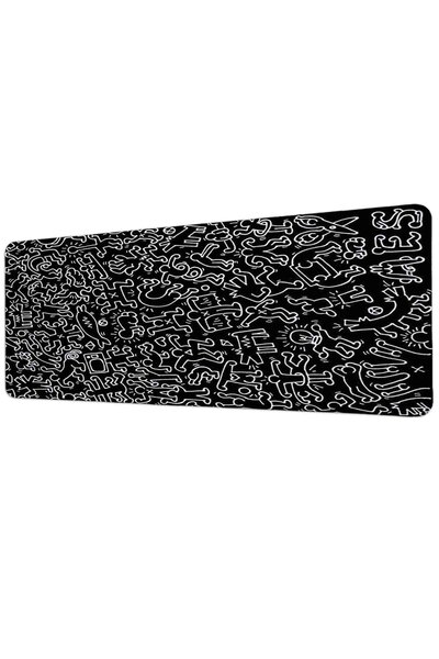 gxe.art Black and White Doodle Figures 40X90 cm Gamer Mousepad Non-Slip Base ...