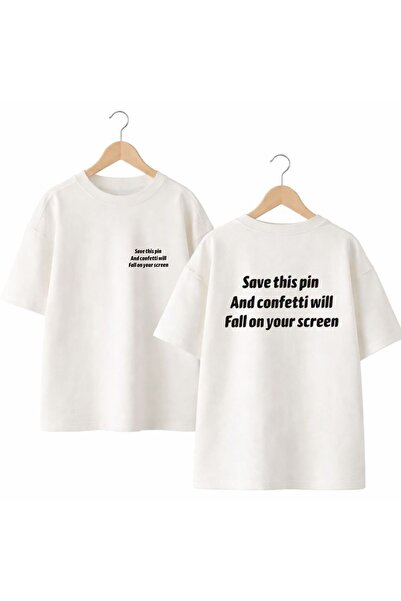 playwear Save This Pin Back and Front Chest Printed 100% Cotton Oversize Loos...