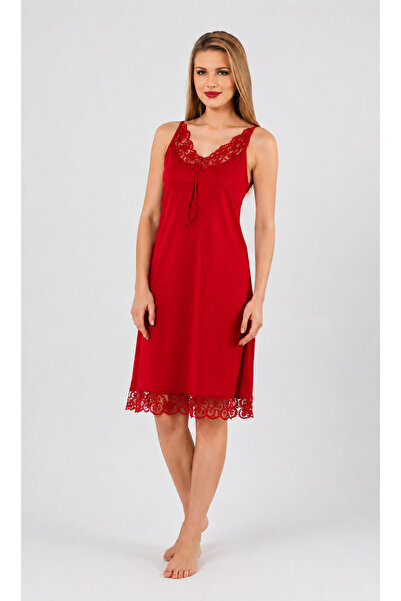 Altınay Women's Ring Viscose Guipure Collar Nightgown (Dress) with Straps and...