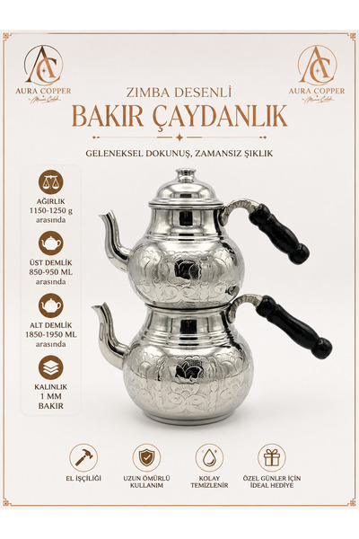 AURA COPPER Gaziantep Geleneksel Büyük Boy Bakır Çaydanlık El İşçiliği Zımba ...