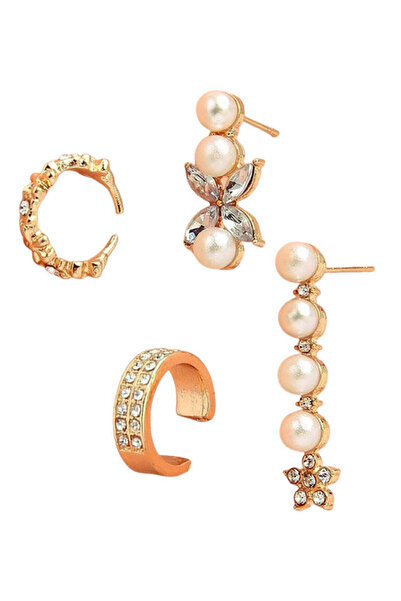 VeeShop Elegant Top Bottom Set of earrings and ear cuff, rings and flower ear...